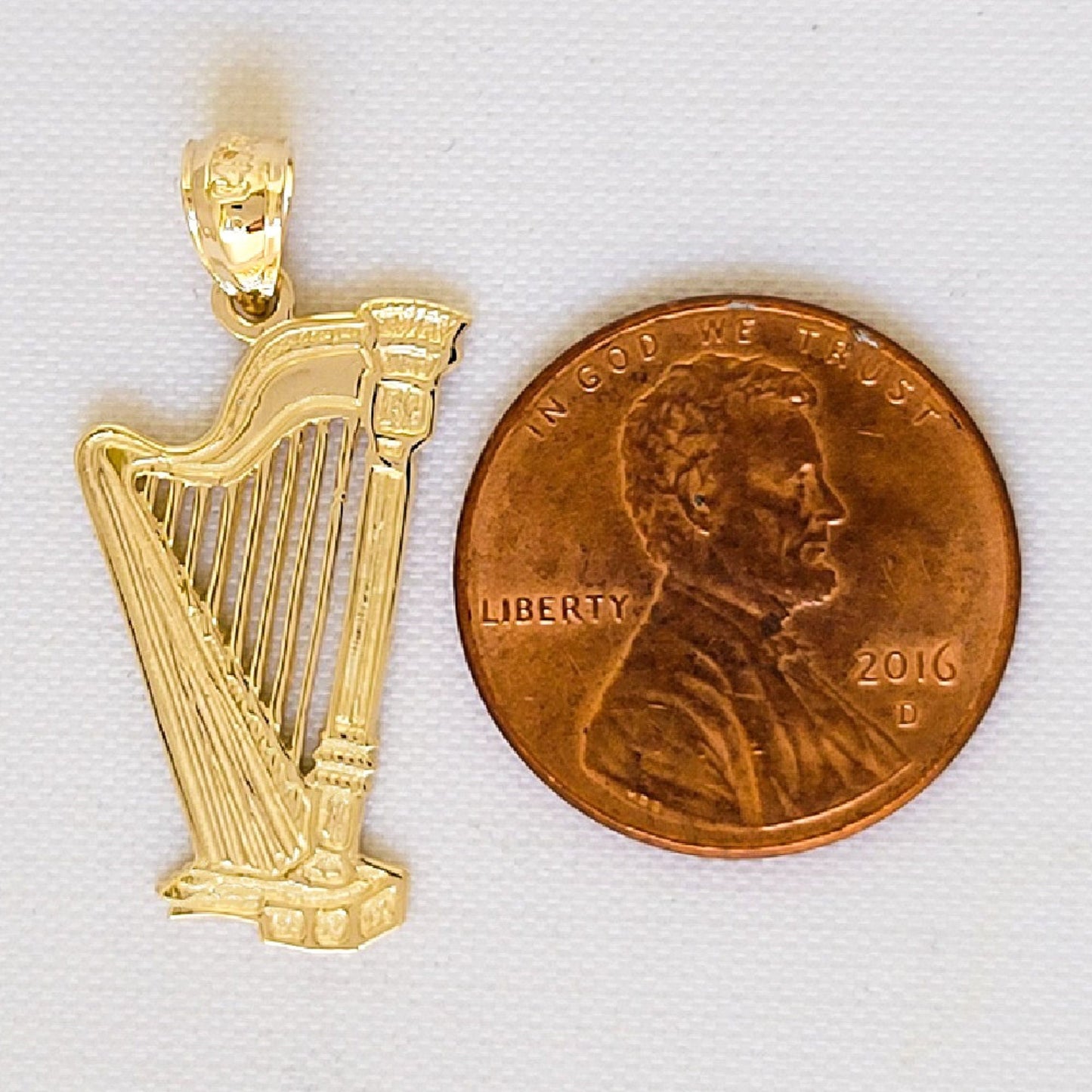 14k Yellow Gold Musical Instrument Harp Pendant