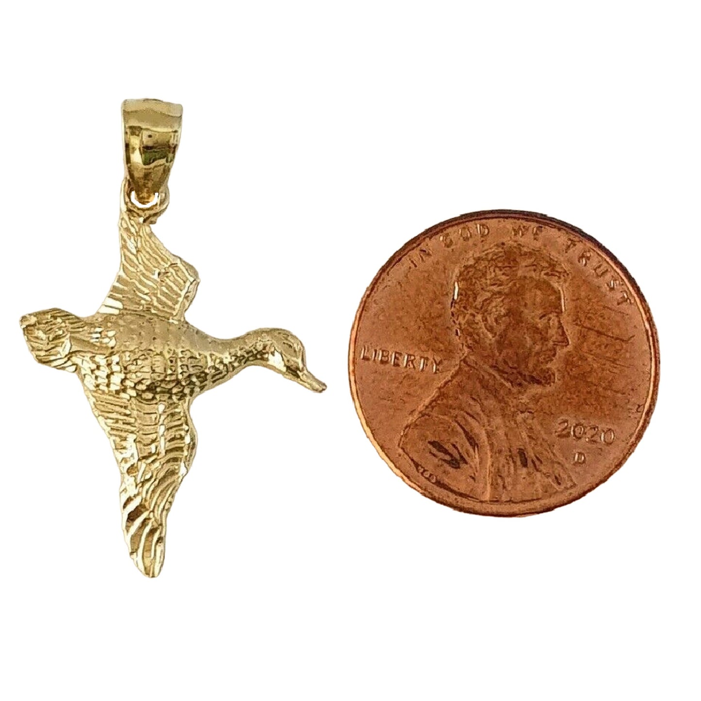 14K Yellow Gold Duck Mallard Waterfowl Bird Pendant