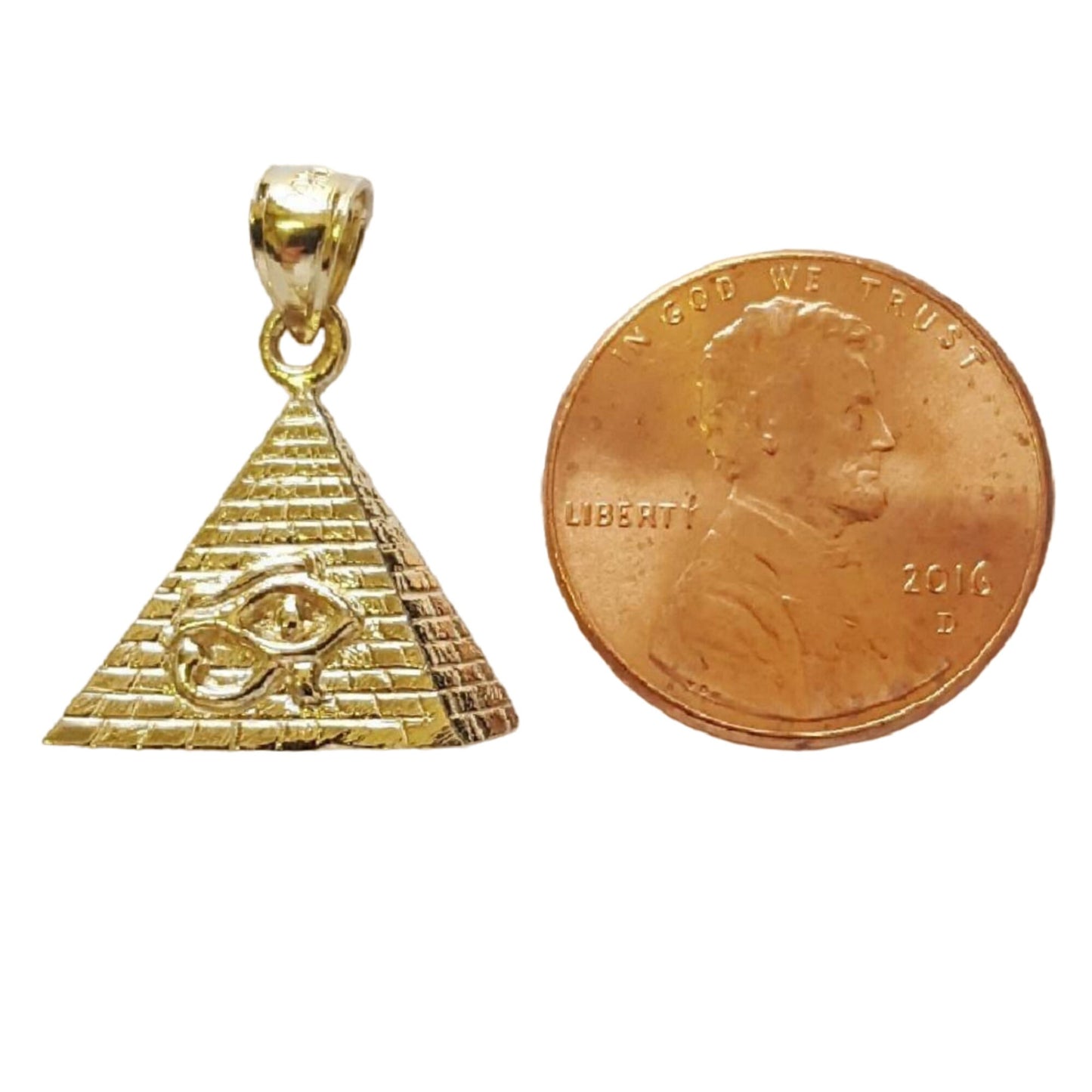 14K Yellow Gold Eye of Horus Egyptian Pyramid Pendant