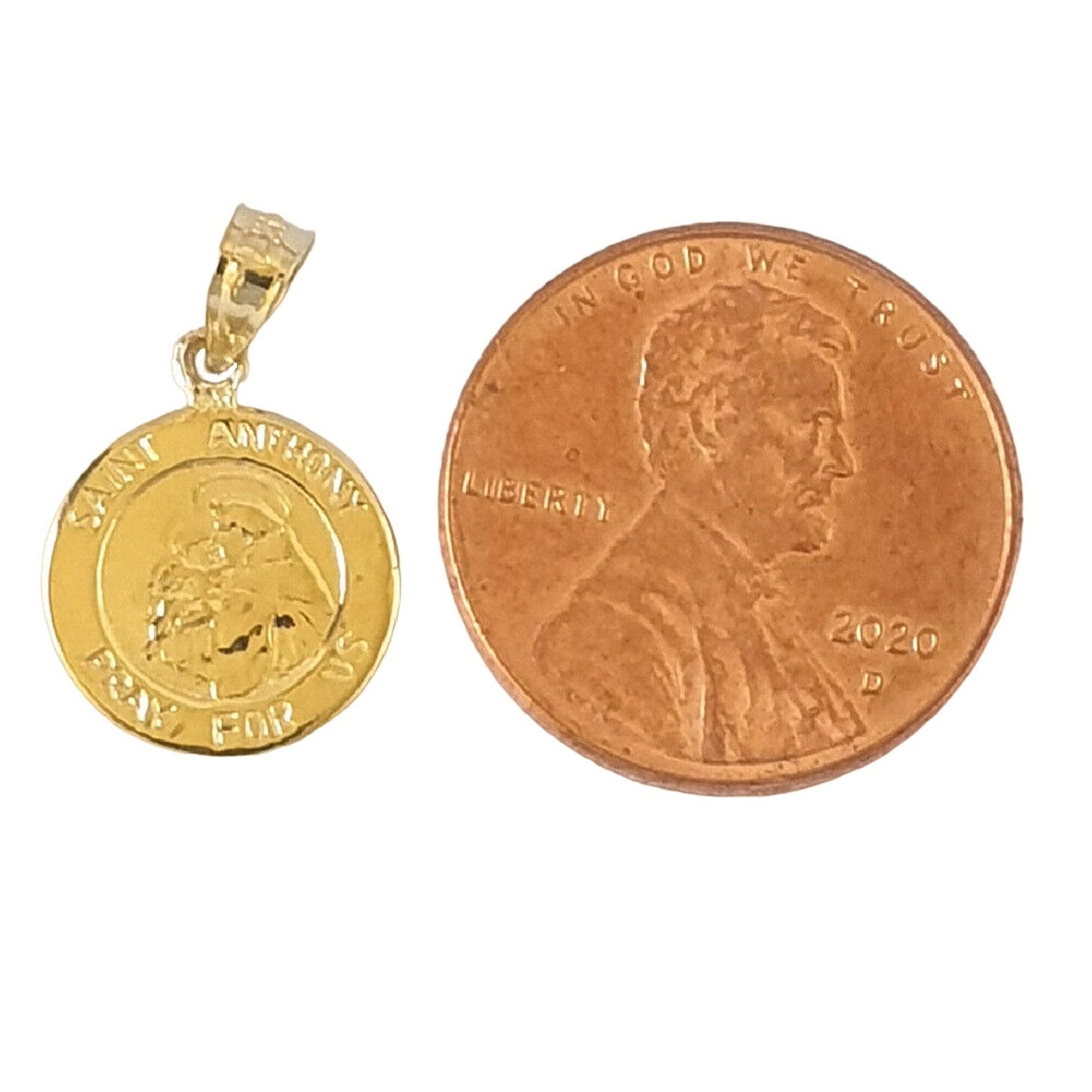 14K Yellow Gold 7/16 inch (11 mm) round Saint Anthony Pray For Us Pendant