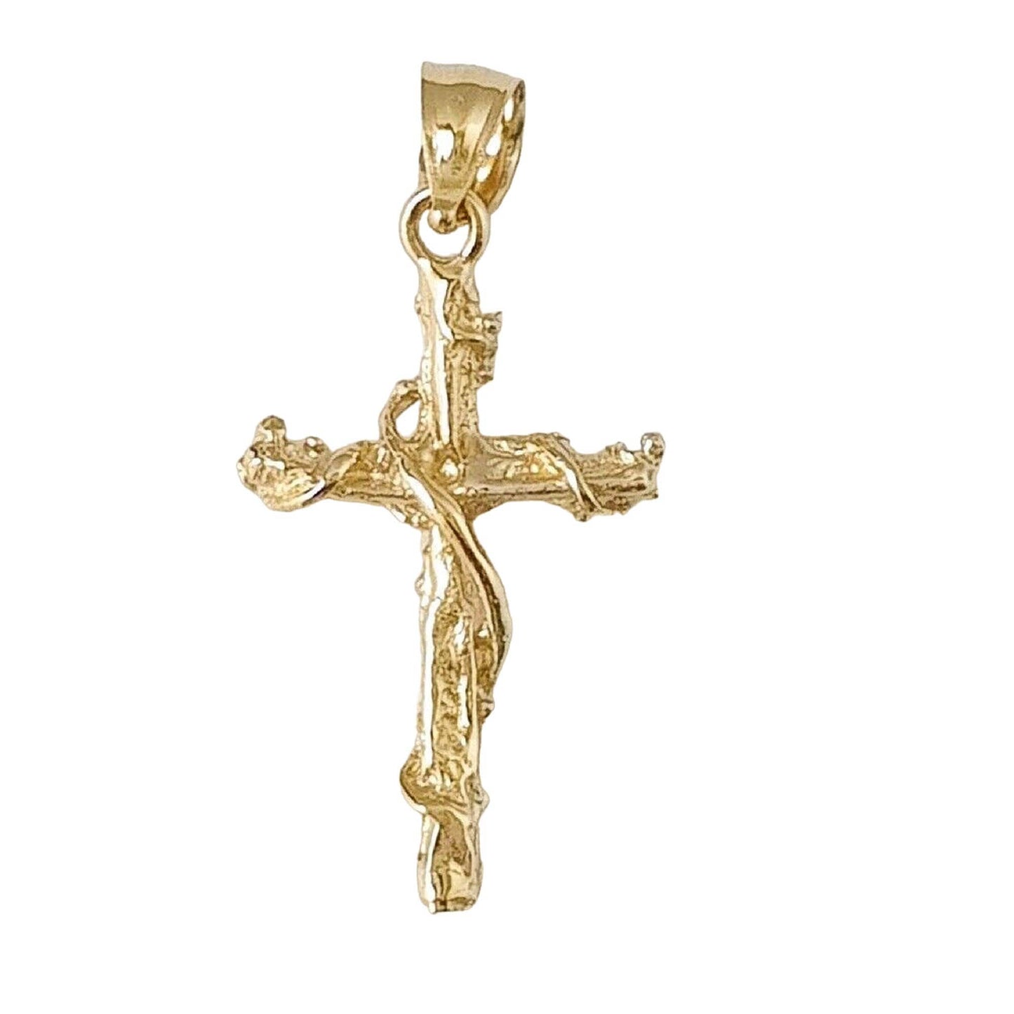 14K Yellow Gold Solid Nugget Cross Pendant