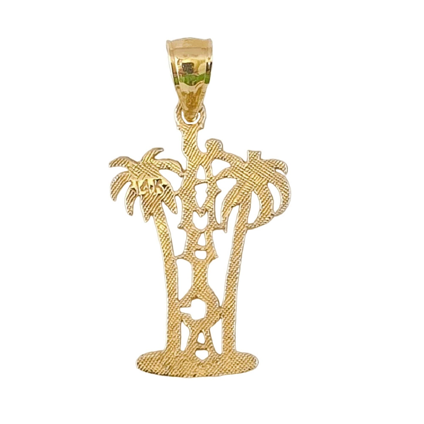 14k Yellow Gold Jamaica Island Palm Tree Pendant / Charm, Made in USA
