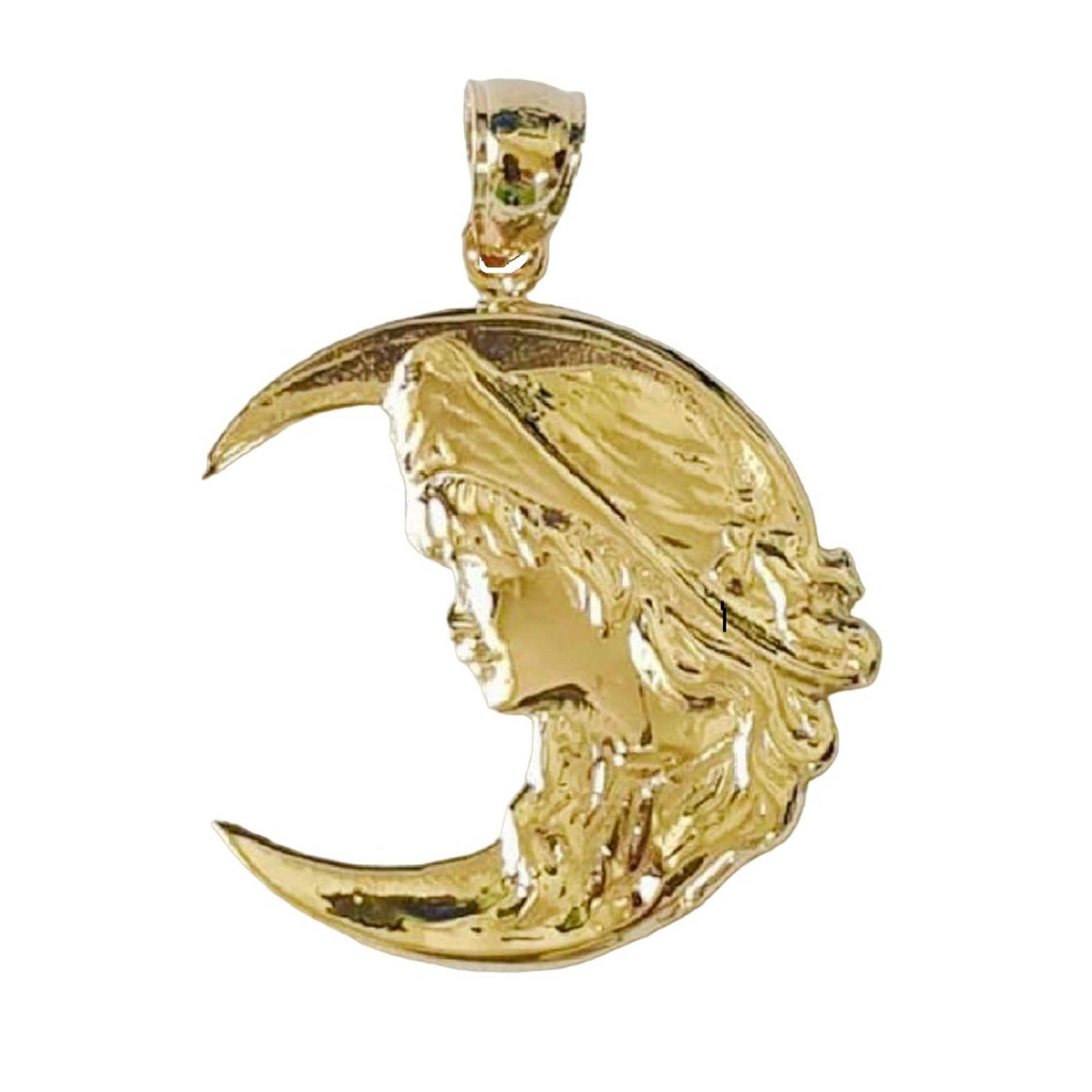14K Yellow Gold Crescent Moon with Lady Pendant