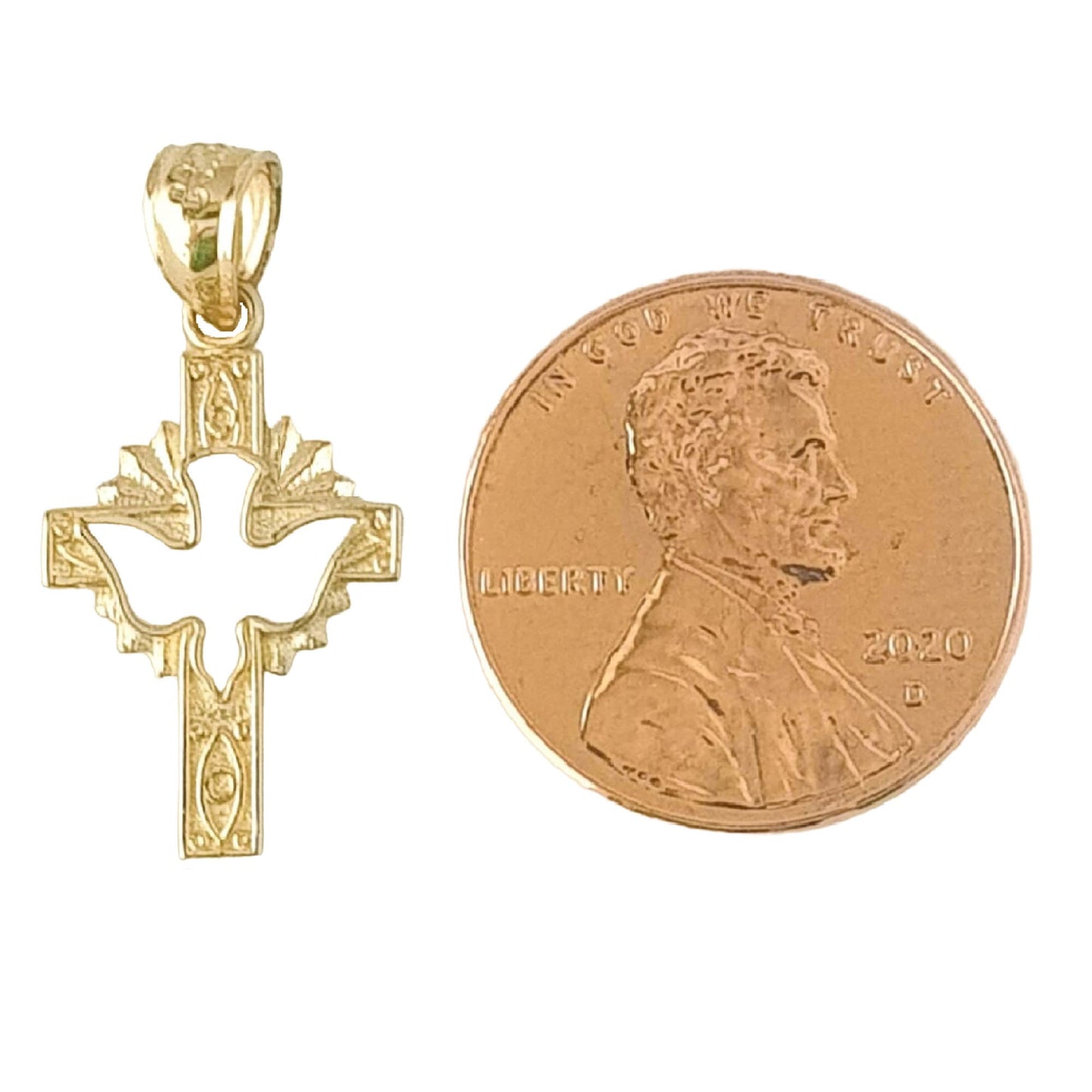 14K Yellow Gold Cross with Holy Dove Pendant