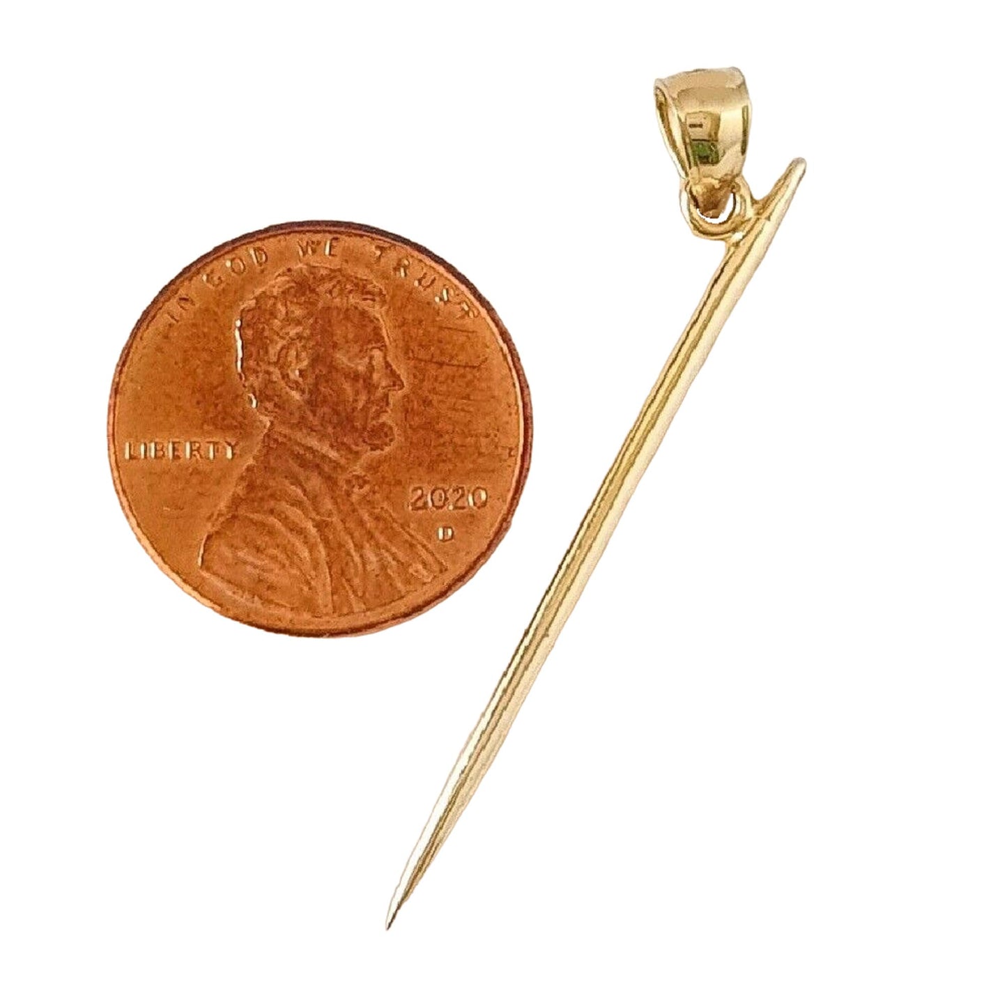 14K Yellow Gold Toothpick 3D (3 Dimensional) Solid Pendant