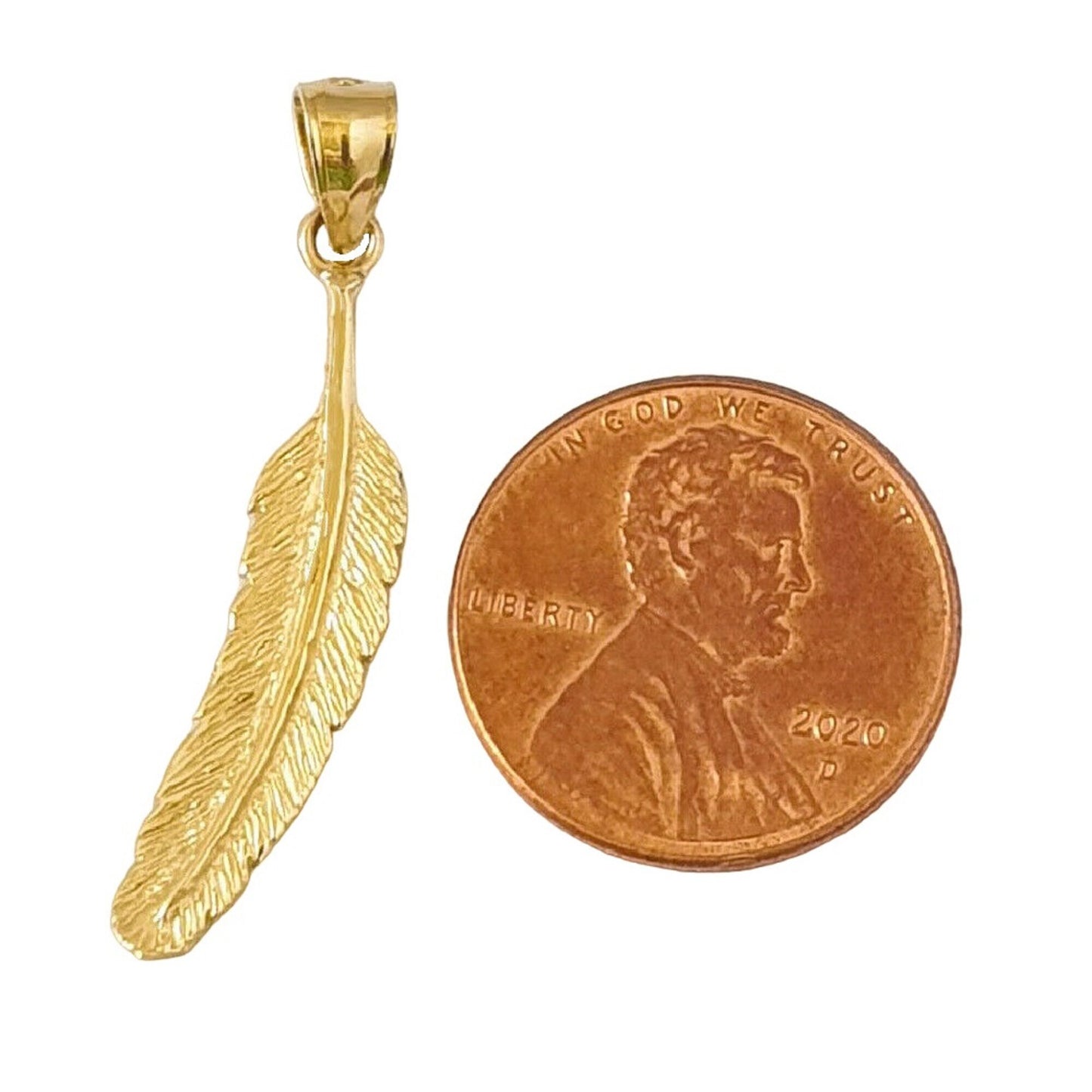 14K Yellow Gold Feather Pendant