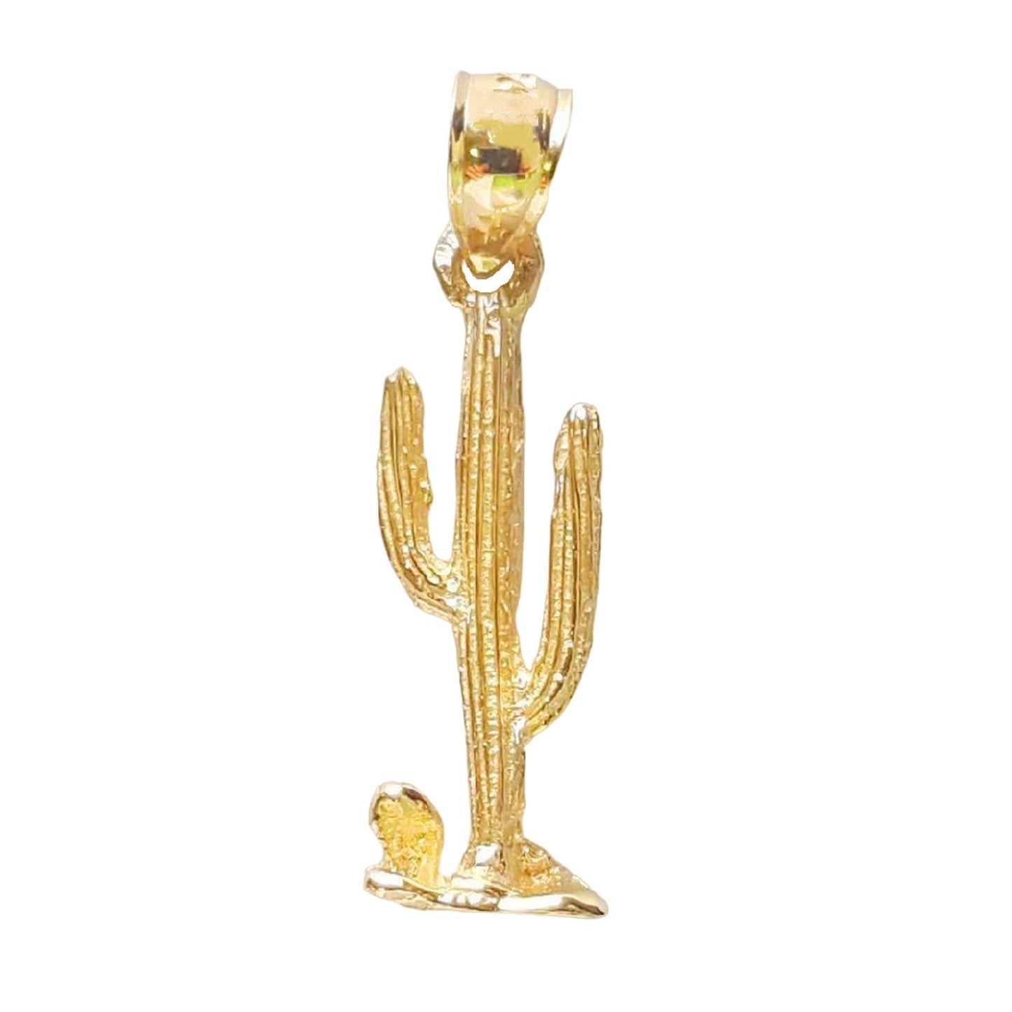 14K Yellow Gold CACTUS 3D Solid Pendant
