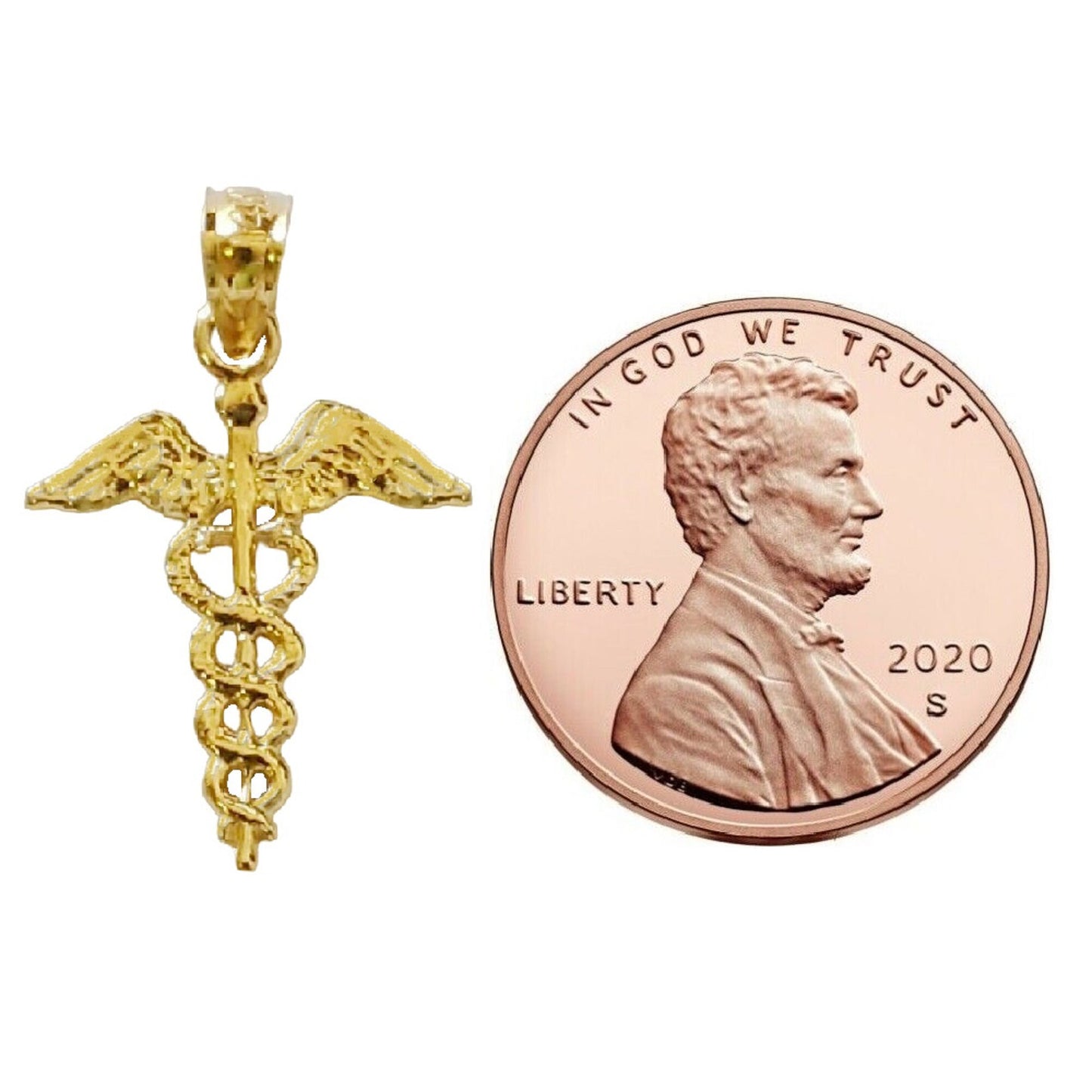 14K Yellow Gold Caduceus Medical Symbol Pendant