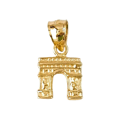 Small 14K Yellow Gold Paris Arc De Triomphe 3D Solid Charm Pendant