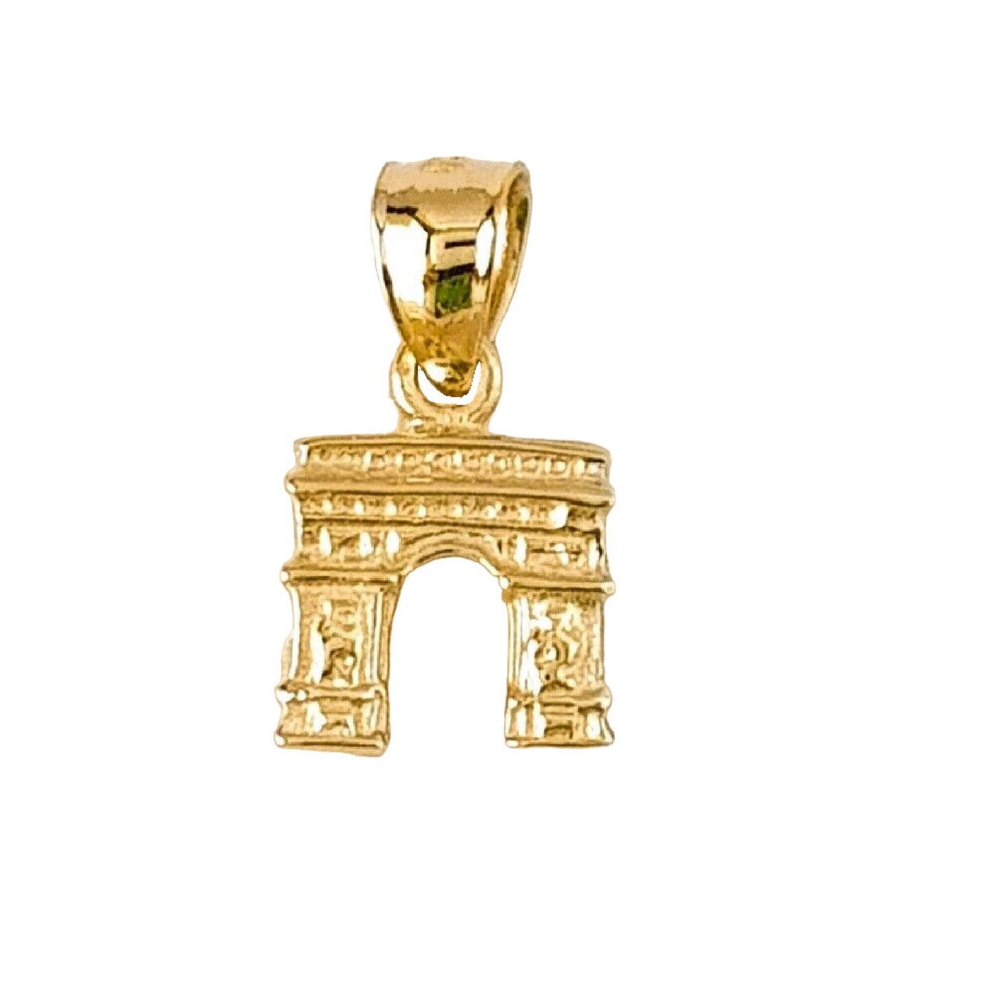 Small 14K Yellow Gold Paris Arc De Triomphe 3D Solid Charm Pendant