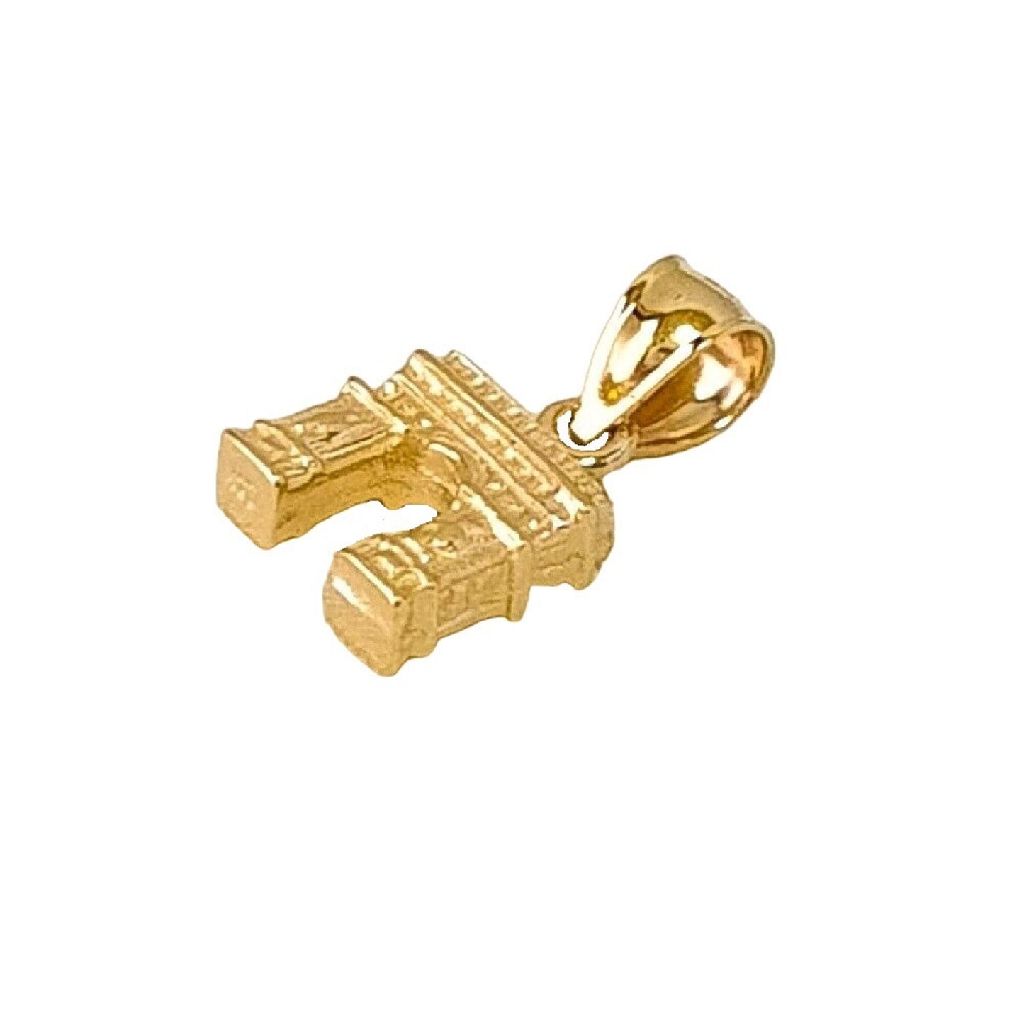 Small 14K Yellow Gold Paris Arc De Triomphe 3D Solid Charm Pendant