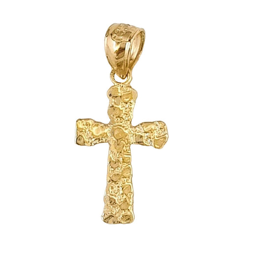 14K Yellow Gold Nugget Cross Pendant