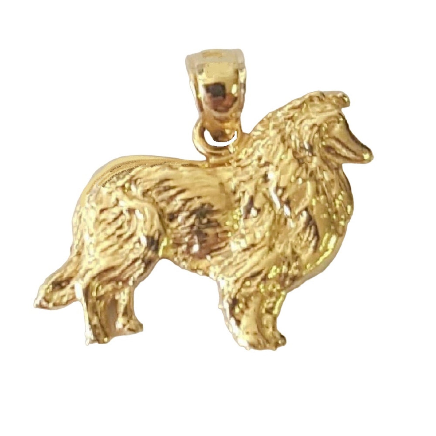 14K Yellow Gold Collie Dog Pendant