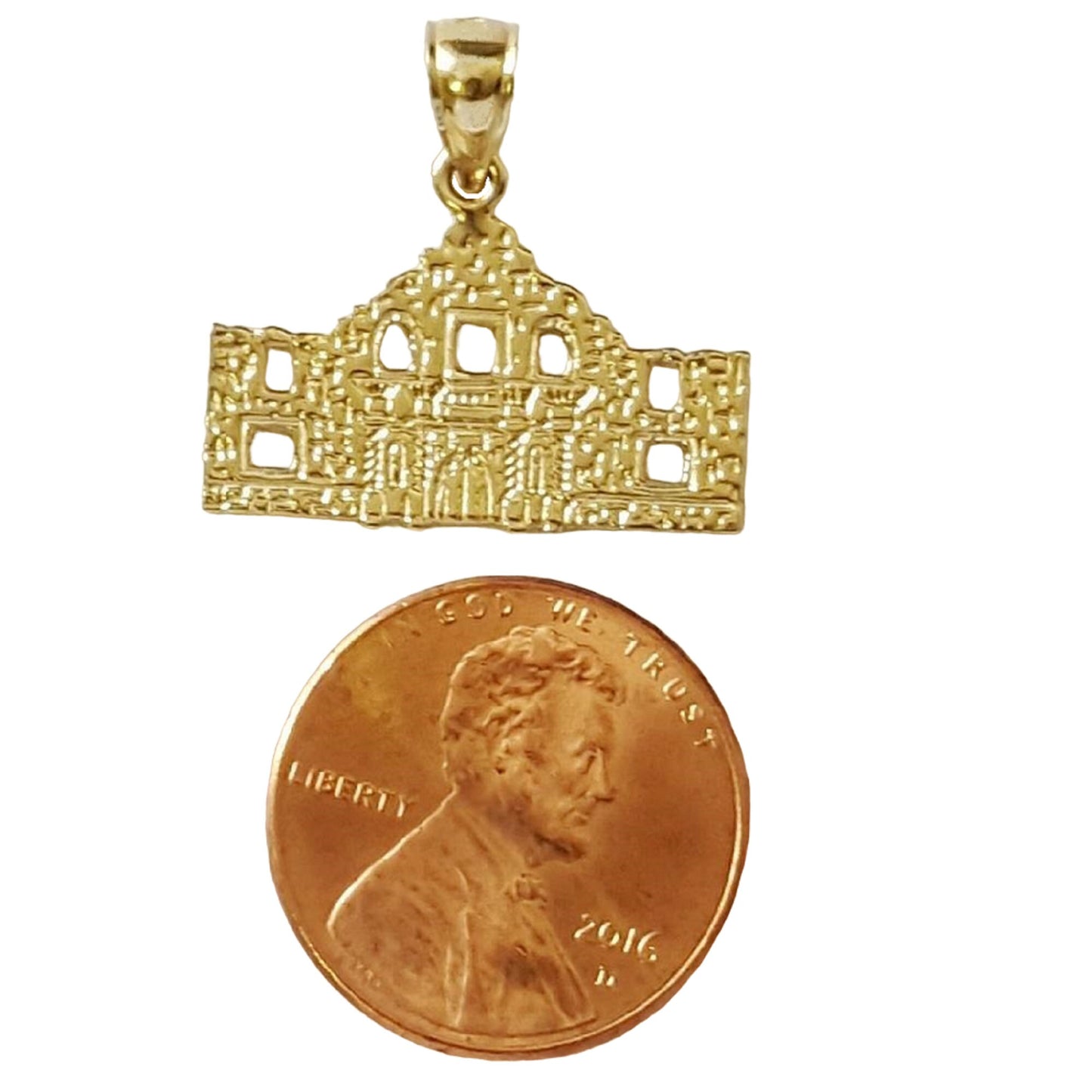14K Yellow Gold ALAMO Mission San Antonio Texas Pendant