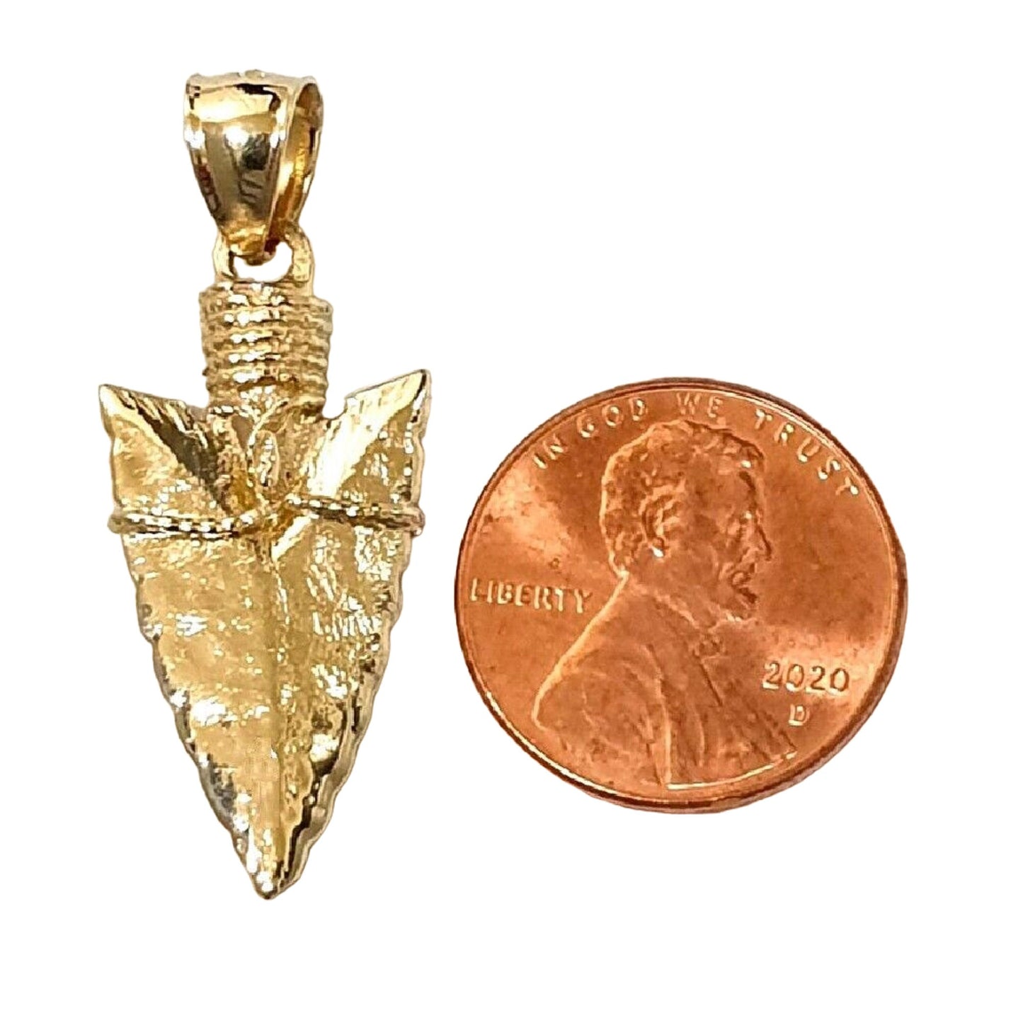 14K Yellow Gold Arrowhead 3D (3 Dimensional) Solid Pendant