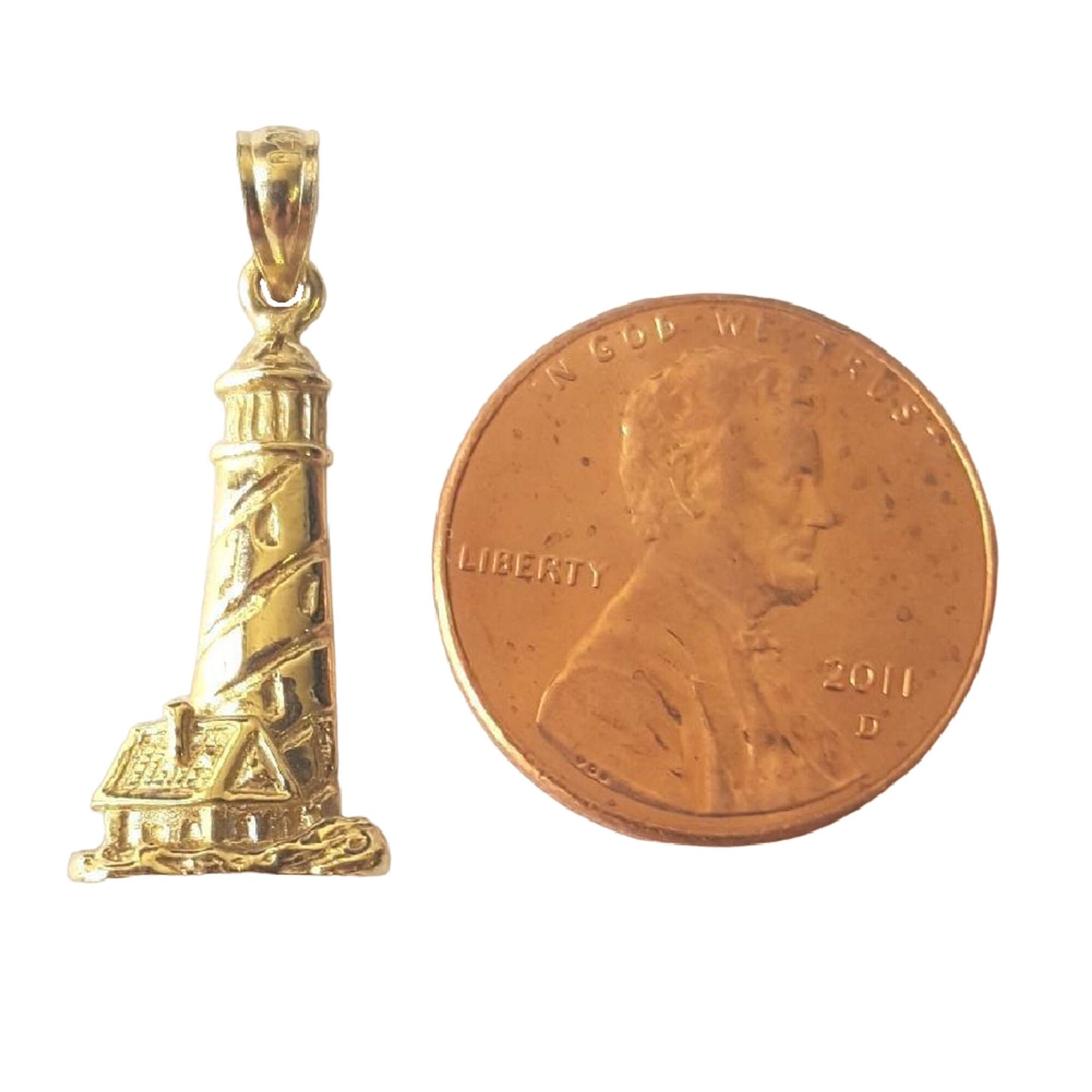 14K Yellow Gold Lighthouse Pendant