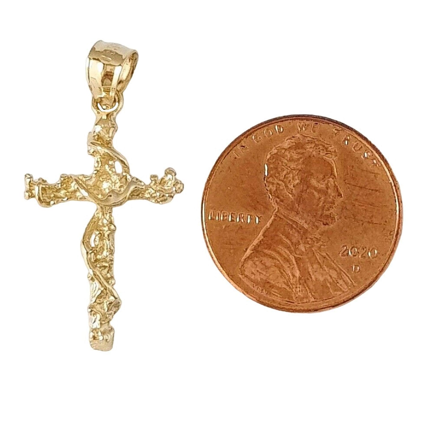 14K Yellow Gold Solid Nugget Cross Pendant