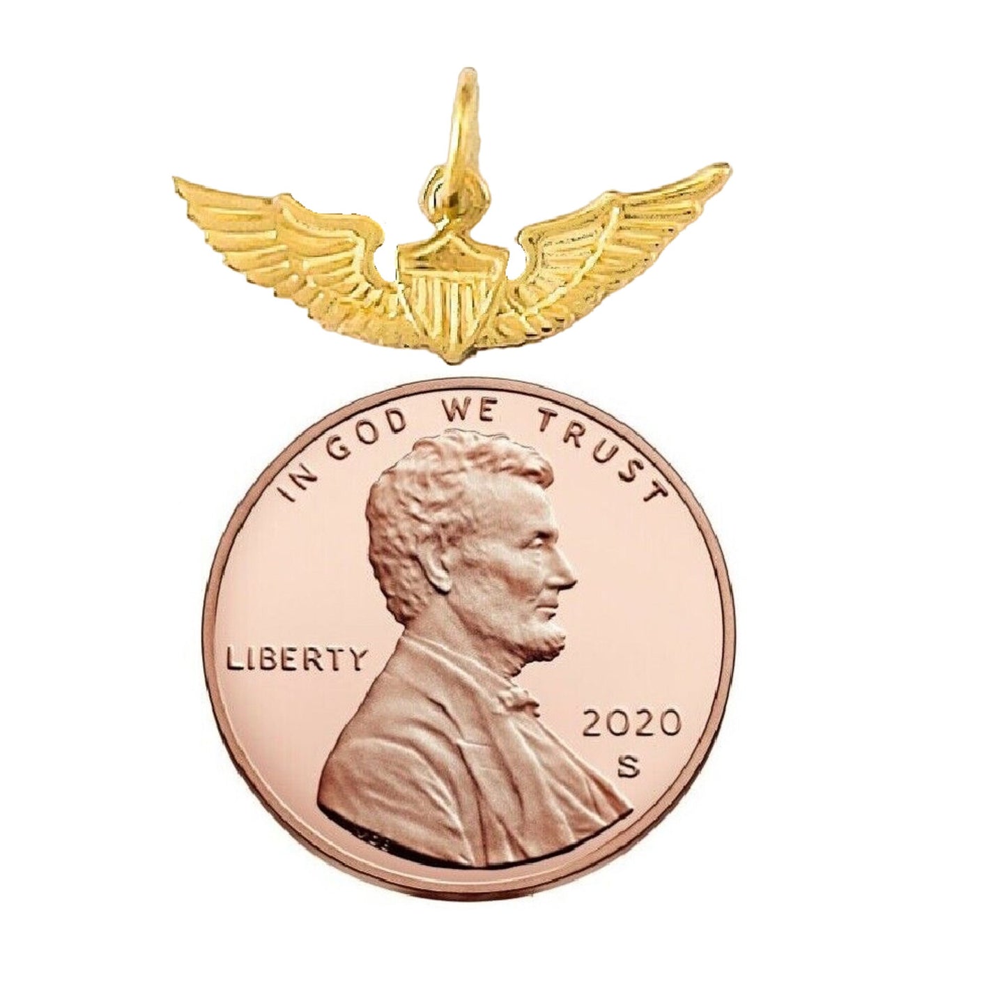 14K Yellow Gold US Air Force Pilot Wing Pendant Charm