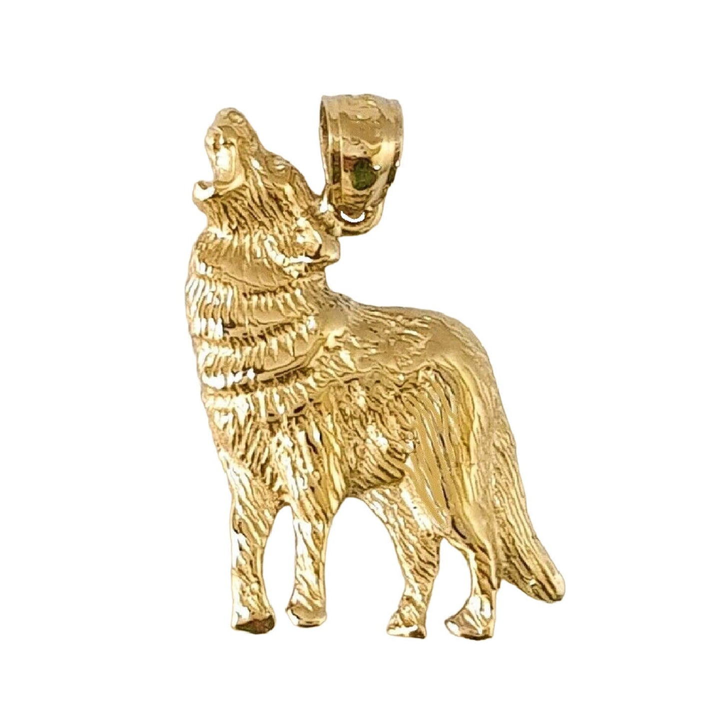 14K Yellow Gold Coyote Wolf Pendant