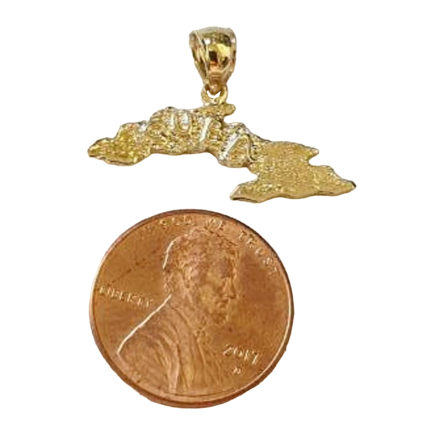 14K Yellow Gold Cuba Island Map Pendant