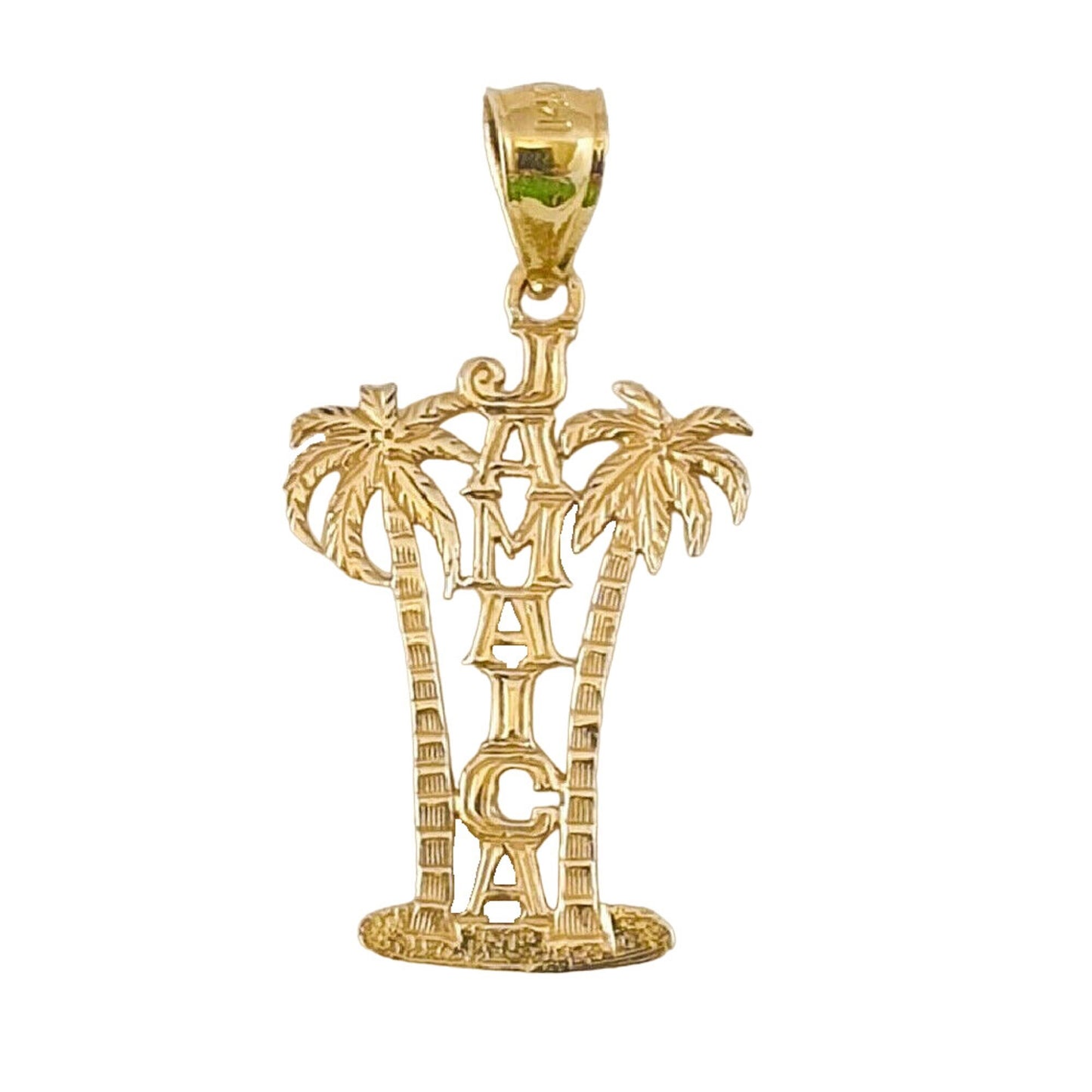 14k Yellow Gold Jamaica Island Palm Tree Pendant / Charm, Made in USA