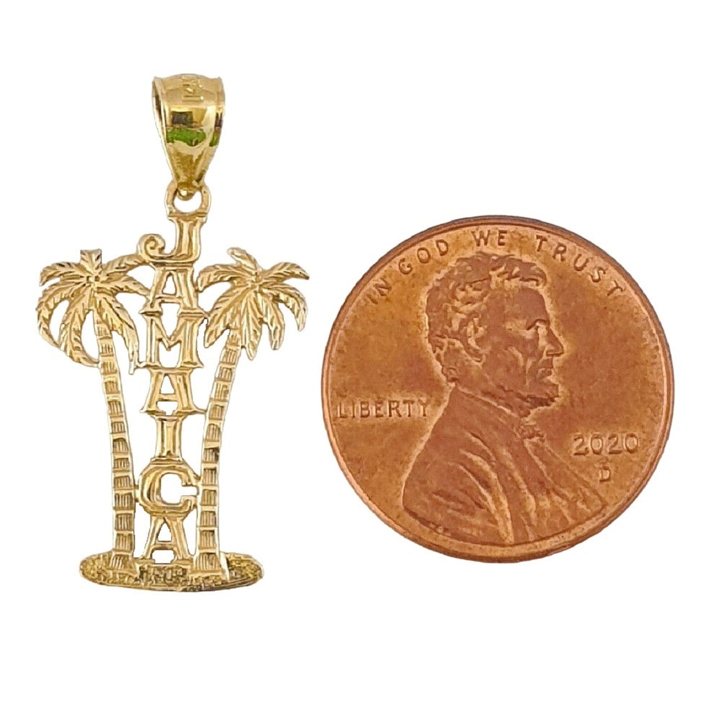 14k Yellow Gold Jamaica Island Palm Tree Pendant / Charm, Made in USA