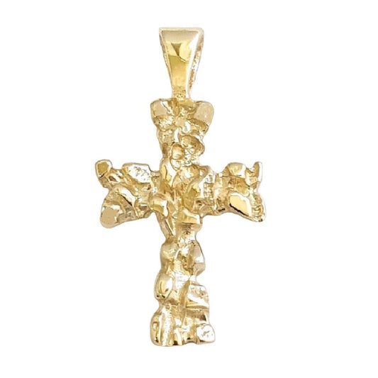 14K Yellow Gold Nugget Cross Pendant