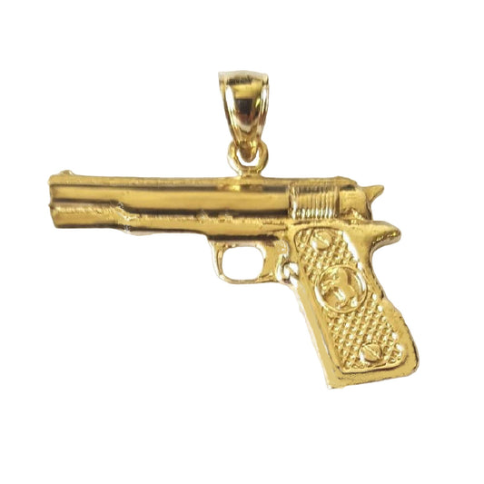 14K Yellow Gold HANDGUN PISTOL GUN Pendant