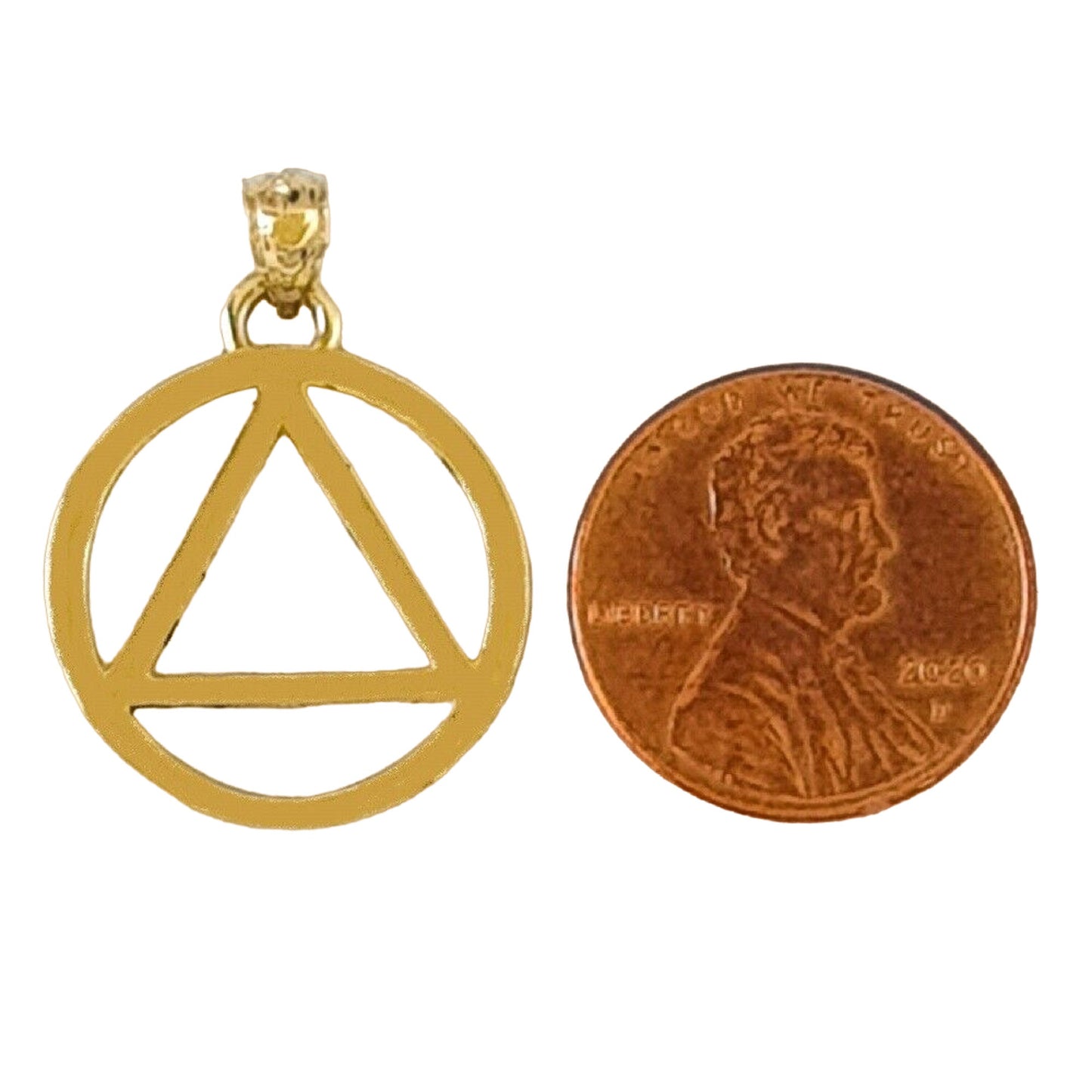 14K Yellow Gold Alcoholics Anonymous Recovery Sobriety Symbol Pendant