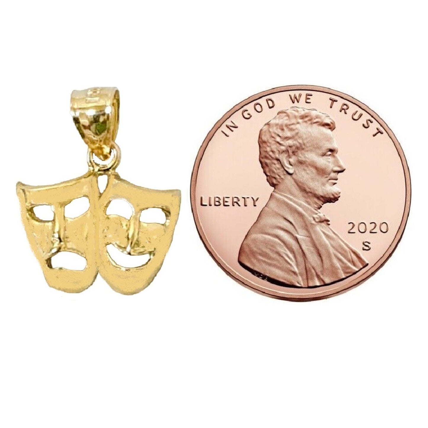 14K Yellow Gold Laugh Now, Cry Later Drama Mask Pendant Charm