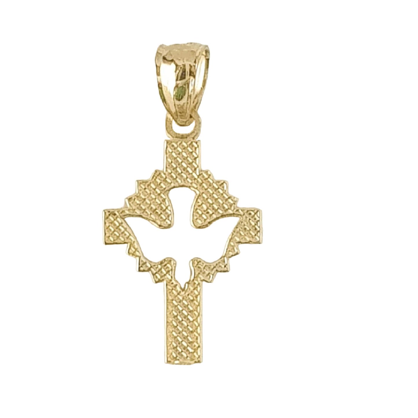 14K Yellow Gold Cross with Holy Dove Pendant