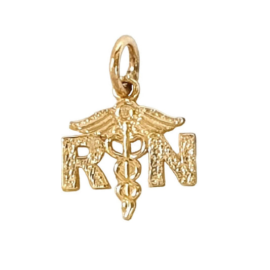 14K Yellow Gold RN (Registered Nurse) Small Charm Pendant