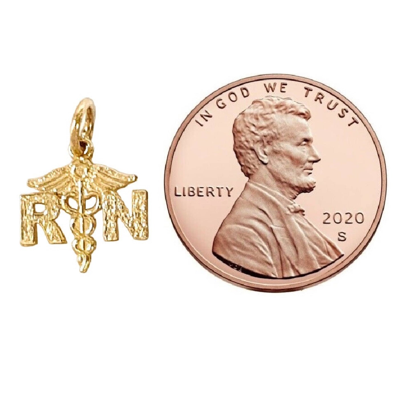 14K Yellow Gold RN (Registered Nurse) Small Charm Pendant
