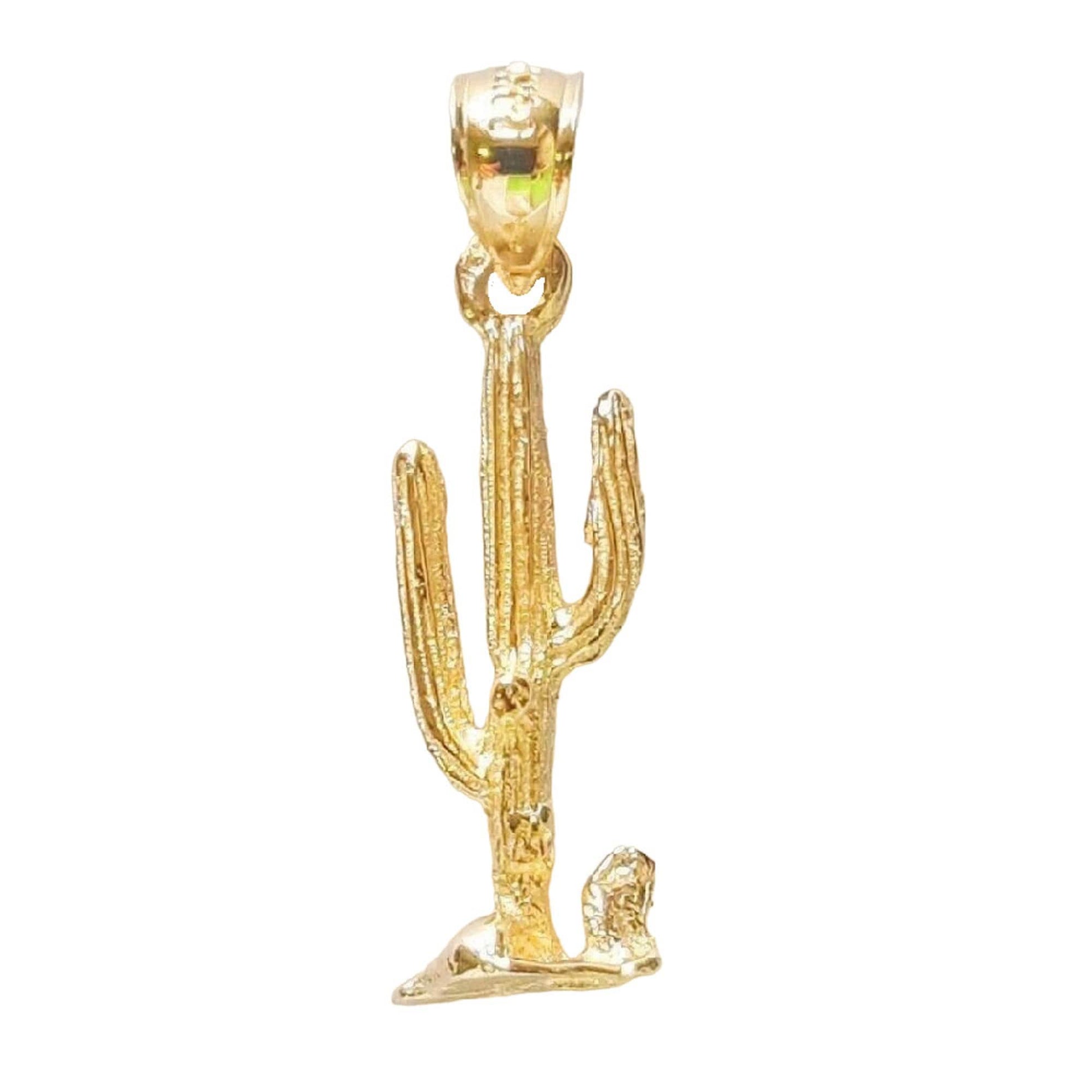 14K Yellow Gold CACTUS 3D Solid Pendant