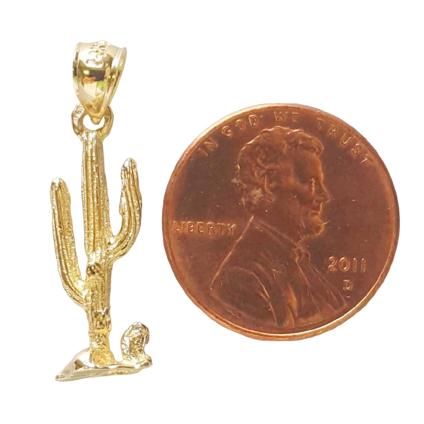 14K Yellow Gold CACTUS 3D Solid Pendant