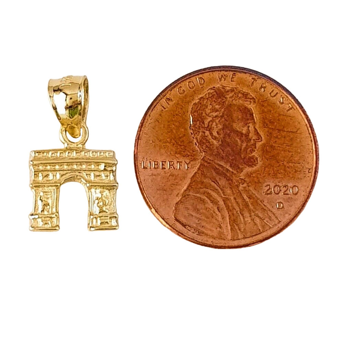 Small 14K Yellow Gold Paris Arc De Triomphe 3D Solid Charm Pendant