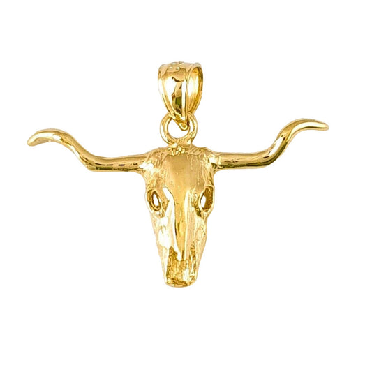 14K Yellow Gold Steer Bull Head Pendant