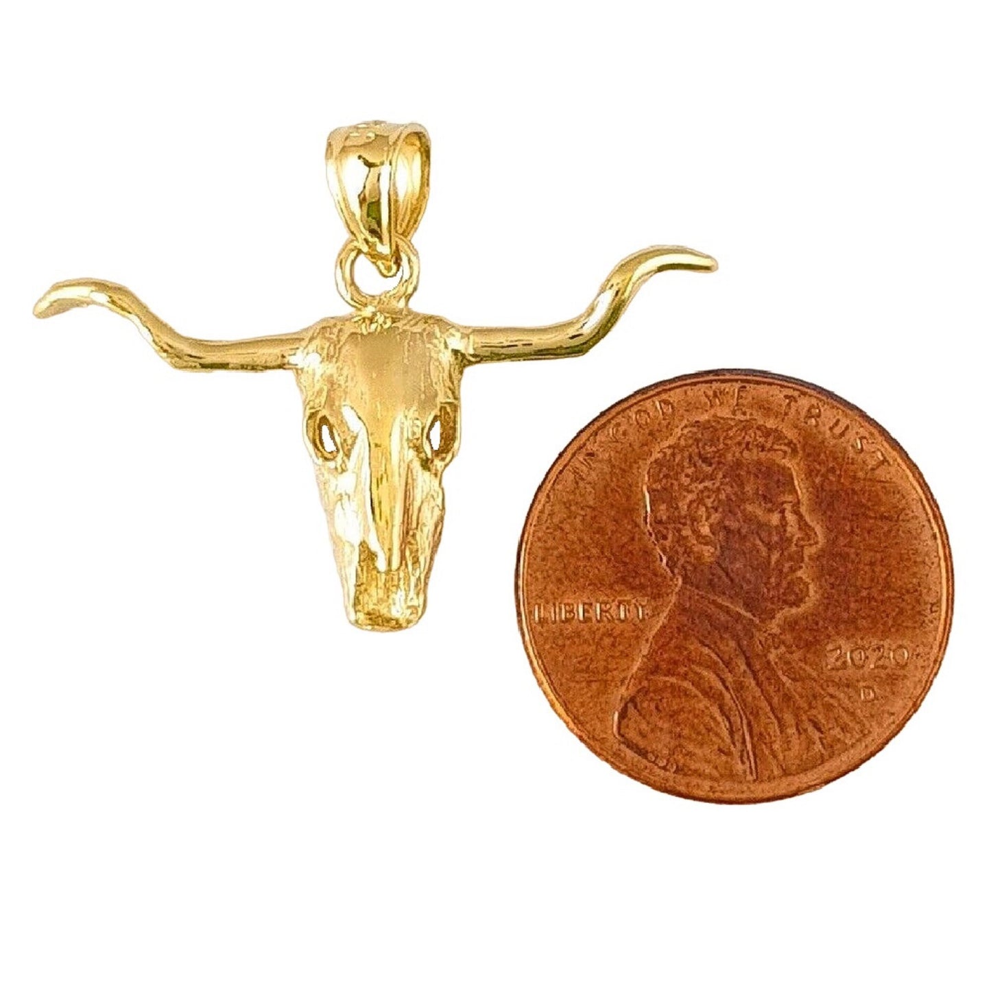 14K Yellow Gold Steer Bull Head Pendant