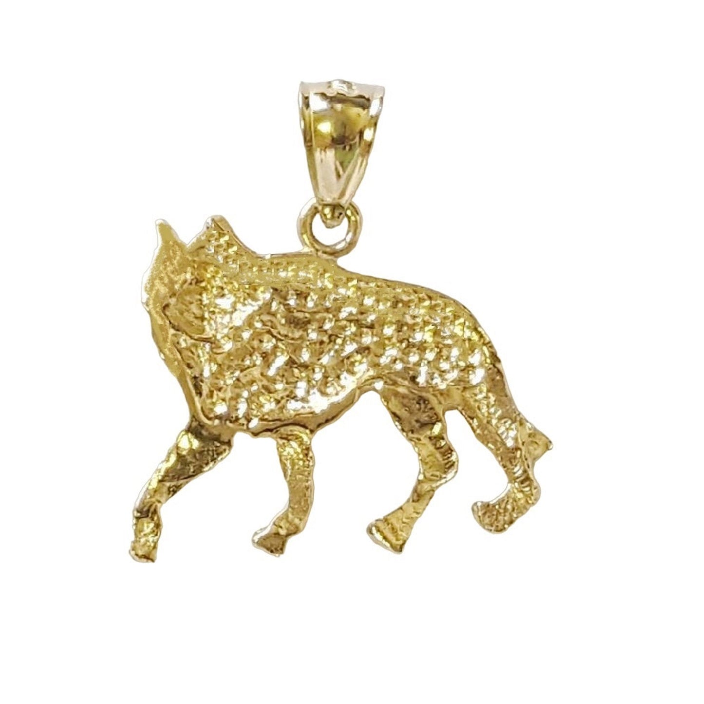 14K Yellow Gold Coyote Wolf Pendant
