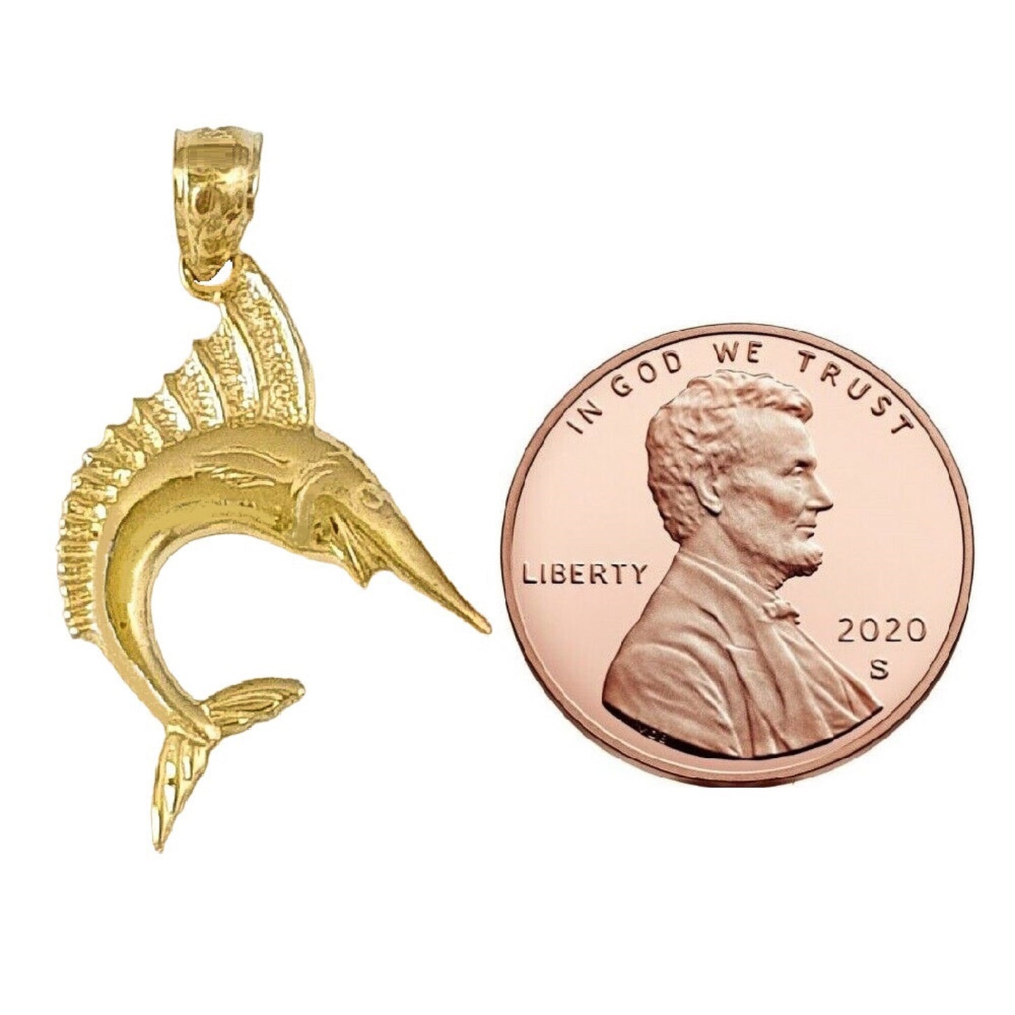 14K Yellow Gold Sailfish Marlin Pendant