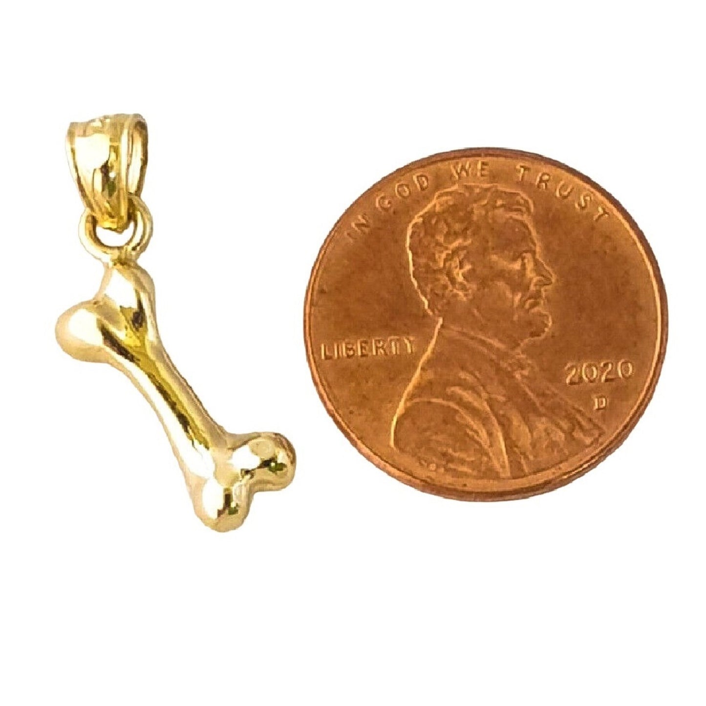 14K Yellow Gold Dog Bone 3D Solid Pendant