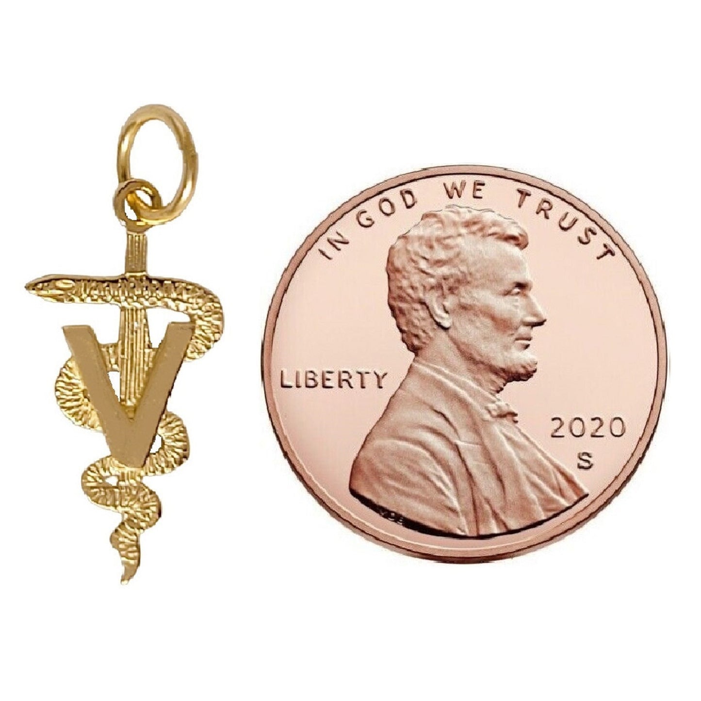 14k Yellow Gold Veterinary Caduceus Medical Symbol Charm Pendant