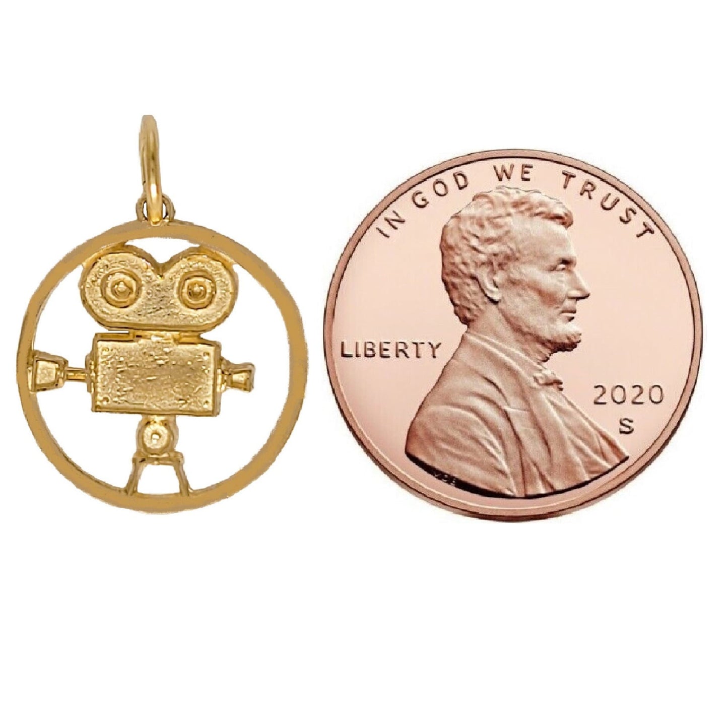 14K Yellow Gold Movie Camera Pendant Charm