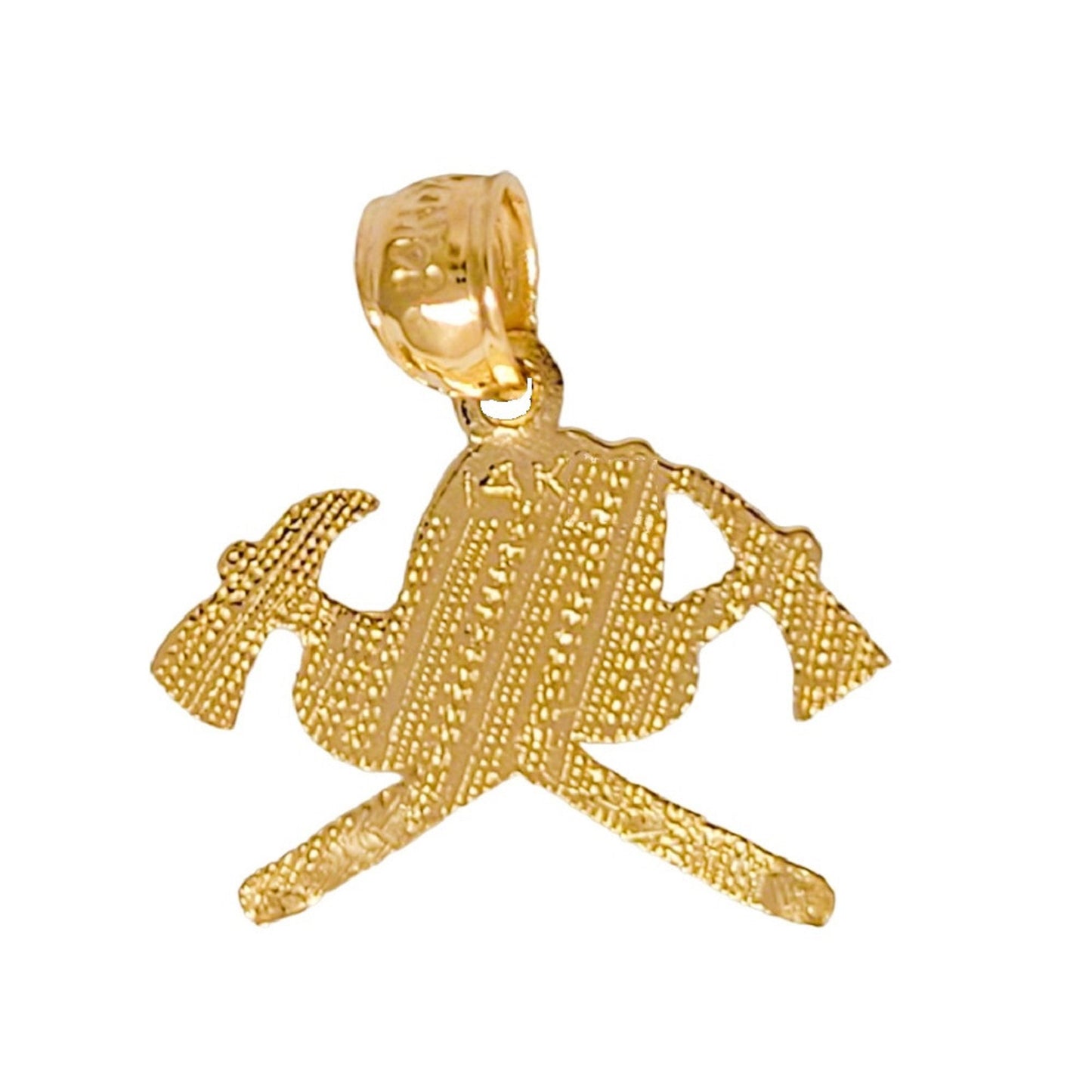 14k Yellow Gold Firefighter Fireman's Axe and Helmet Pendant