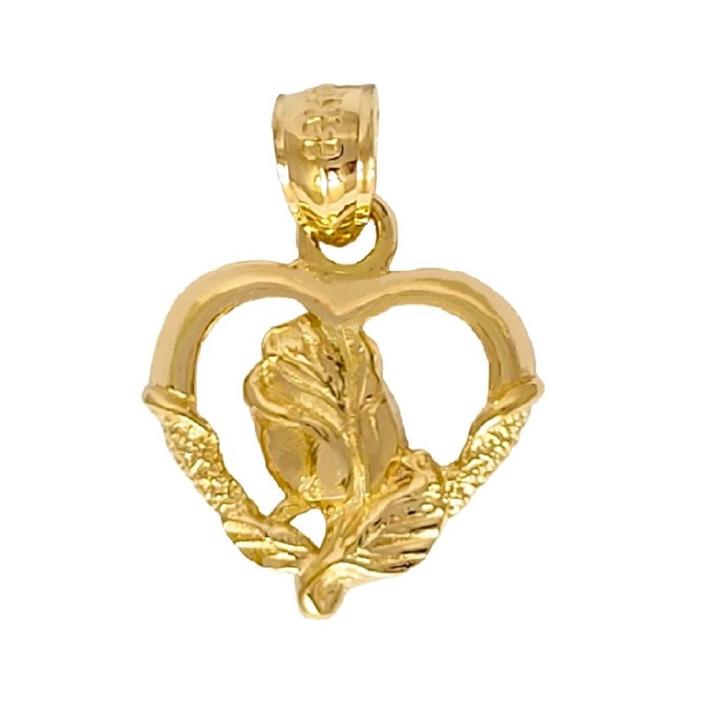 14k Yellow Gold Heart with Rose Pendant