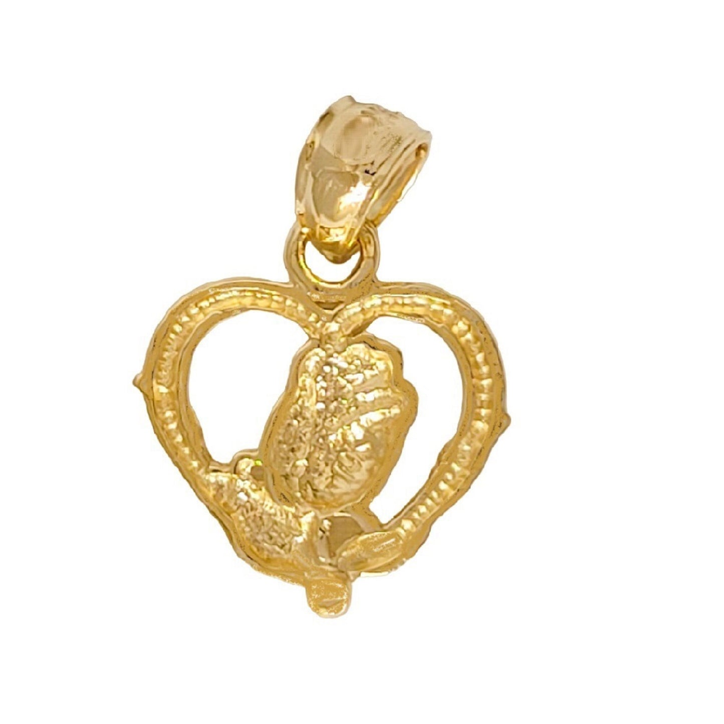 14k Yellow Gold Heart with Rose Pendant