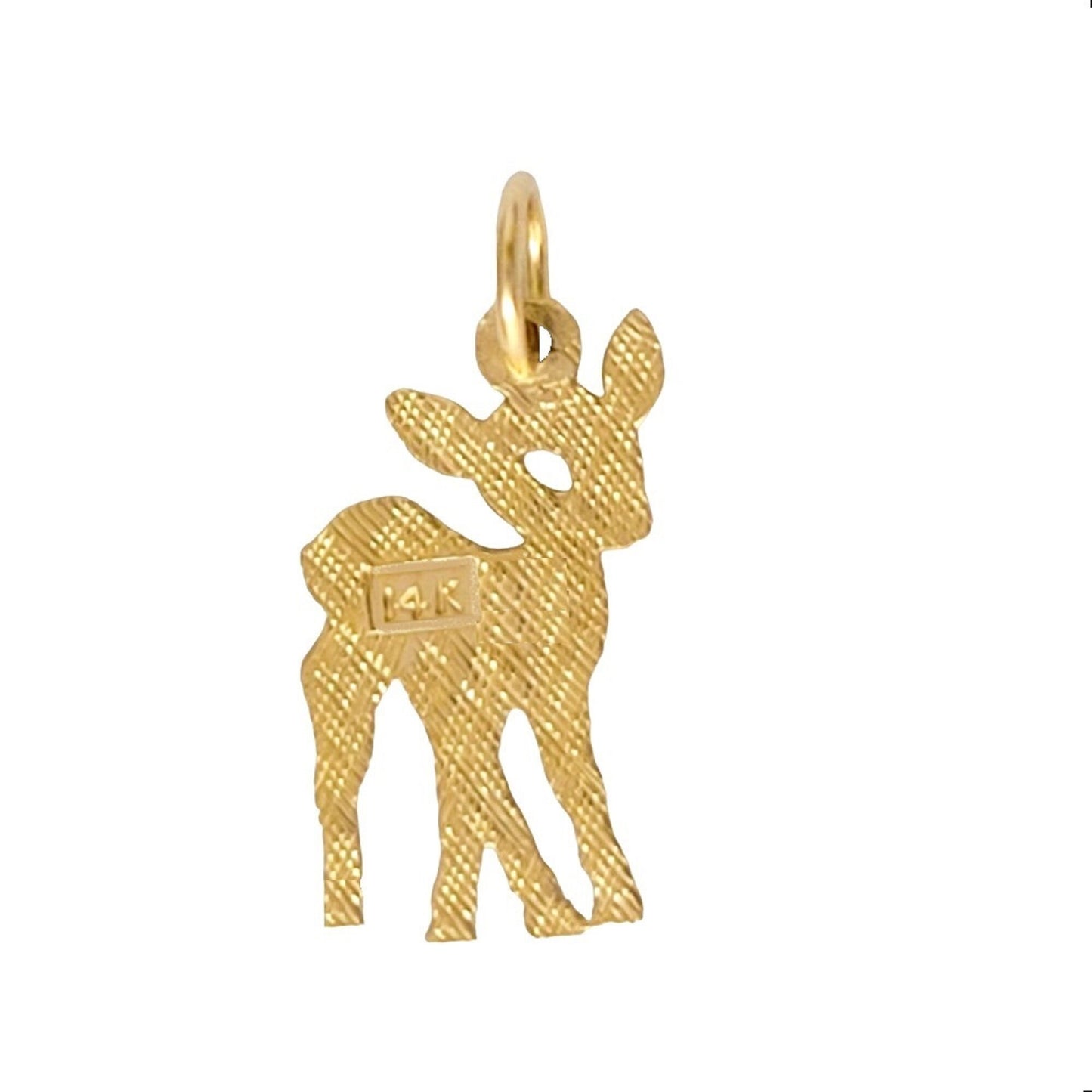 14K Yellow Gold Deer Pendant Charm