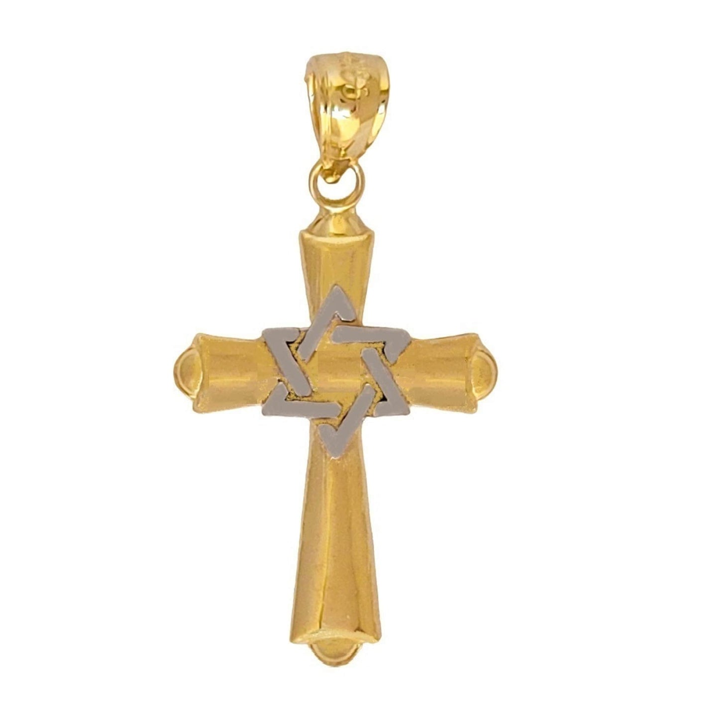 14k Yellow Gold Two Tone Cross with Star of David Pendant