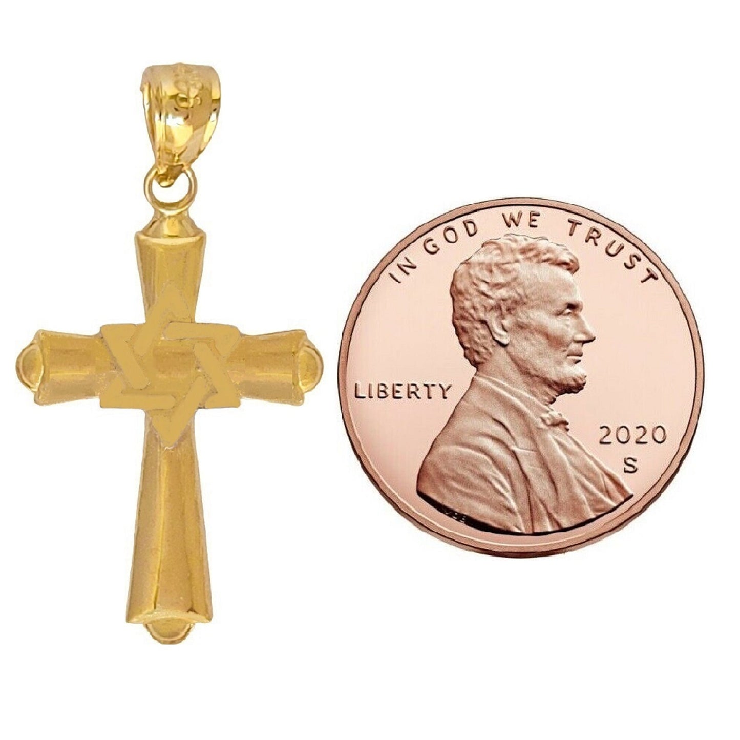14k Yellow Gold Cross with Star of David Pendant