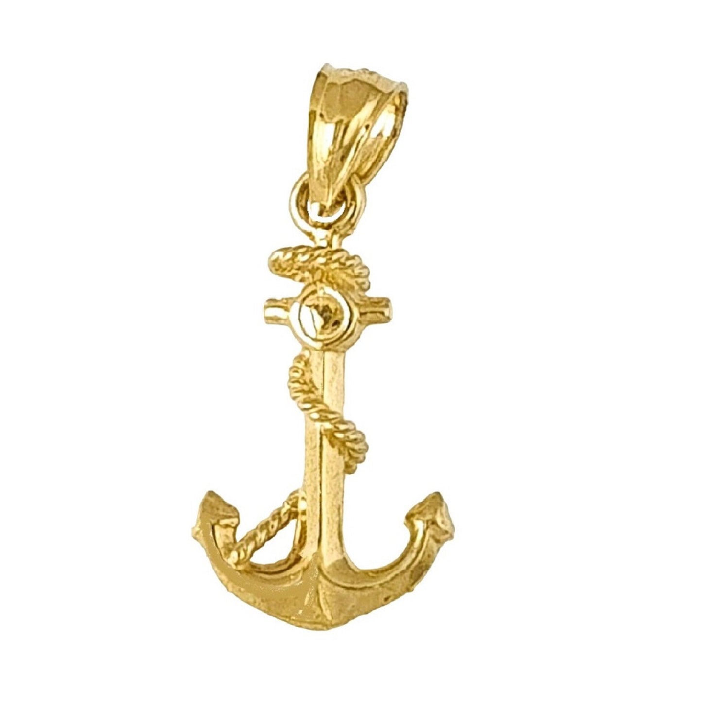 14K Yellow Gold Anchor with Rope 3D Solid Pendant